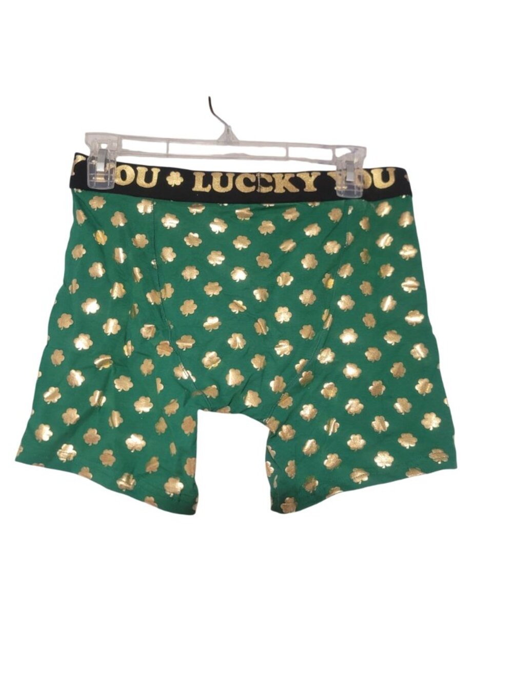 Lucky You Mens Medium Green Boxer Briefs Gold Shamrocks Bioworld New - Picture 2 of 3